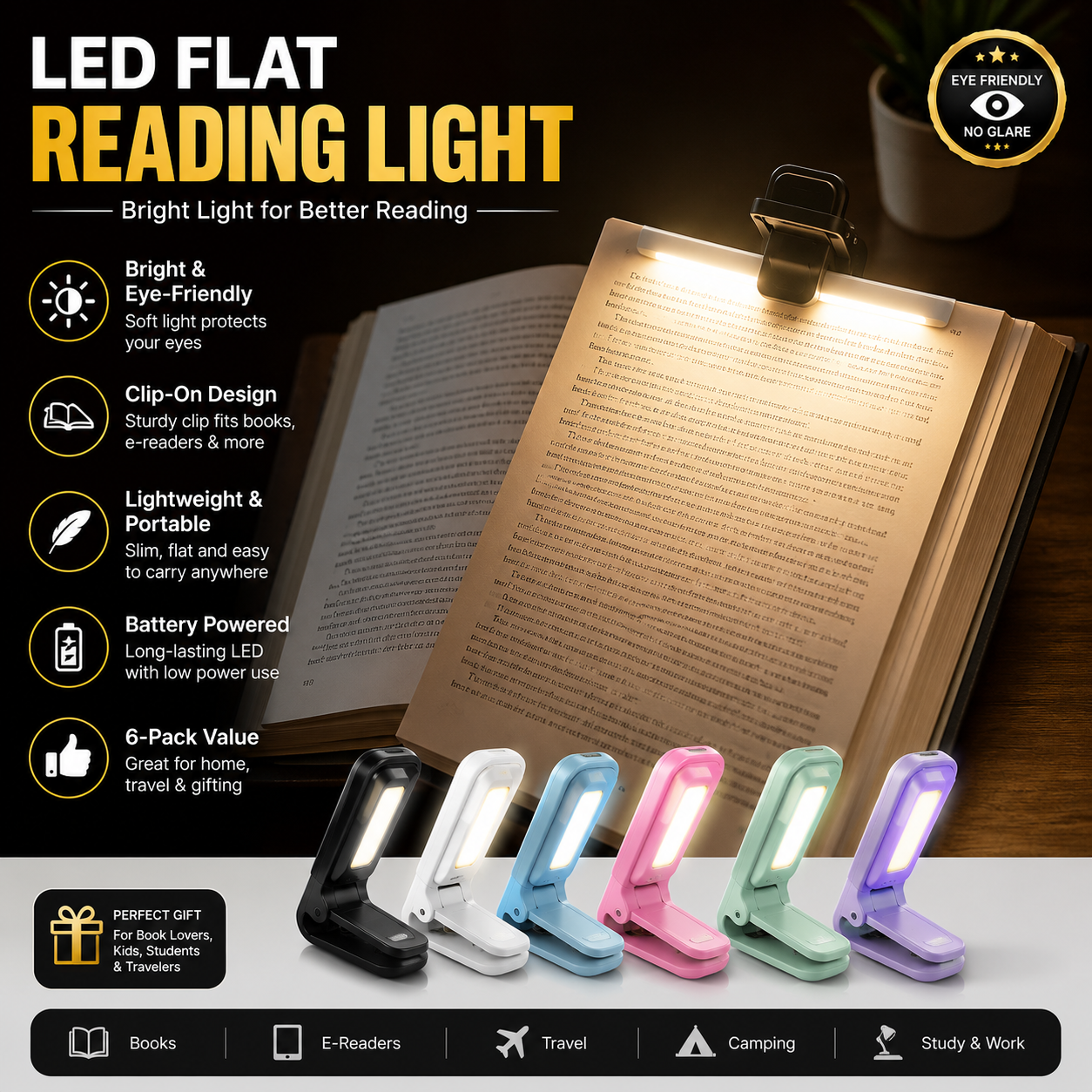 6-Pack LED Book Lights